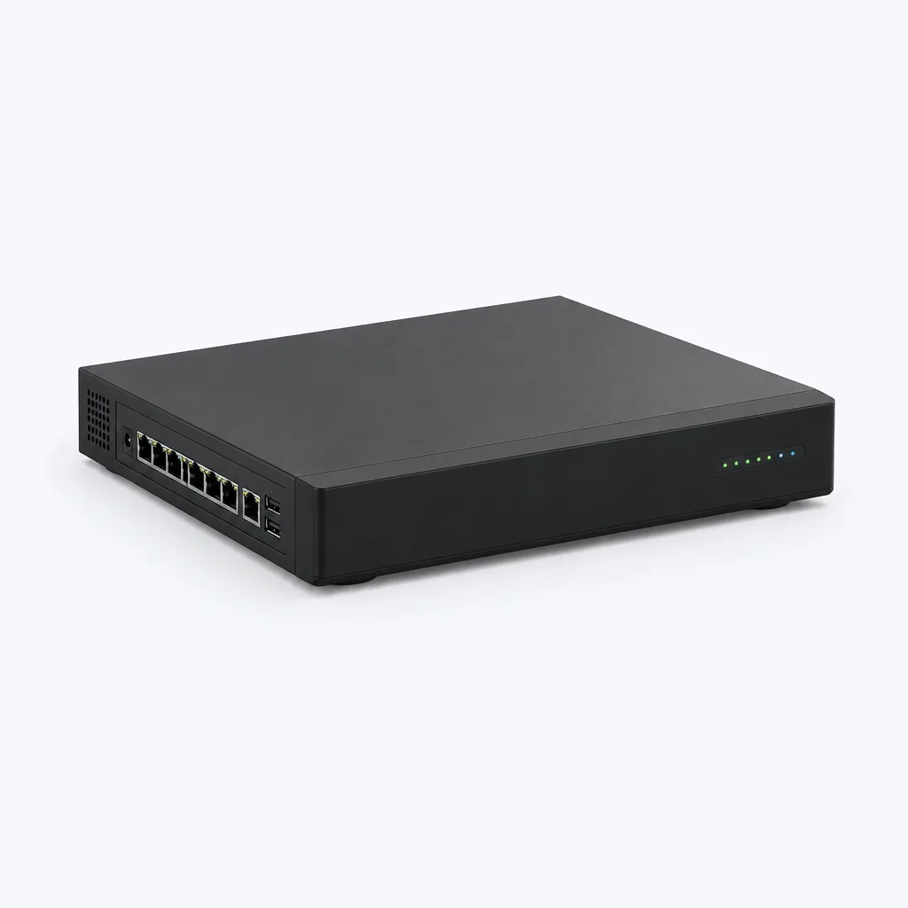A compact black network video recorder
